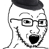 clothes fedora glasses hat open_mouth soyjak stubble variant:soyak // 653x800 // 133.7KB