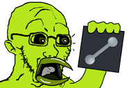 arm beak ear glasses green_eyes green_sclera green_skin hand holding_object horrifying kiwifarms meta:variant_get open_mouth paper reaction soyjak stubble subvariant:doctos tongue variant:soyak // 1127x749 // 51.8KB