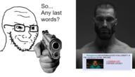 4chan chicken_jockey gigachad glasses gun jack_black minecraft smile smug soyjak steve_(minecraft) stubble variant:soyak // 975x560 // 265.3KB