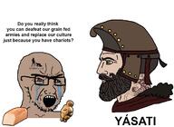 beard bread brown_skin clothes crying femdom glasses green_eyes hat indo_european nordic_chad open_mouth red_eyes soyjak stubble tattoo text unibrow variant:soyak venus_figurine yamnaya // 1305x950 // 296.0KB