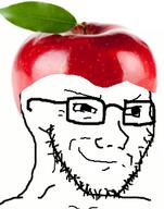 apple closed_mouth clothes food foodjak fruit glasses hat leaf series:fruiterz! smug soyjak stubble variant:soyak // 280x355 // 69.8KB