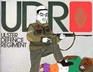 UDR arm army beret bleeding_wound blood blood_from_eyes bloodshot_eyes blue_eyes boot british brown_skin bulge bullet_hole catholic chin chud closed_mouth clothes crown crying fal flag full_body ginger glasses gun hair hand harp hat headshot holding_gun holding_object ireland irish_nigger lips loyalist nigger northern_ireland open_mouth pocket propaganda propaganda_poster protestant rifle rock shitskin smile smirk stubble text the_troubles tongue tranny turtleneck ulster ulster_defence_regiment unionist united_kingdom variant:bernd variant:chudjak vest white_skin wound // 3800x2964 // 3.7MB