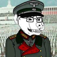 animal clothes collar_tabs dog epaulettes glasses hat irl irl_background iron_cross jacket merge military military_cap military_uniform nazism necktie reichsadler snout soyjak variant:soyak variant:unknown // 1221x1221 // 1.1MB
