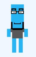 arm blue_skin calm closed_eyes eyebrows glasses grey_shirt leg meta:tagme pixel_art stubble variant:markiplier_soyjak // 98x156 // 1.9KB