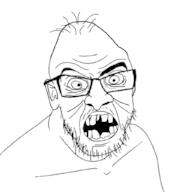 cracked_teeth crazy disgusting ear glasses hair mustache open_mouth soyjak stubble ugly variant:feraljak wrinkles // 1024x1024 // 148.1KB