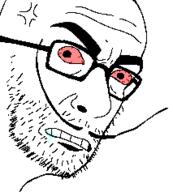 angry bloodshot_eyes closed_mouth drool glasses looking_at_you mustache salvador_dali soyjak stubble variant:unknown vein // 213x237 // 5.4KB