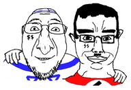 chud_troon_alliance clothes glasses hair hat hugging israel israeli judaism kippah large_nose mustache nazi_germany nazism schutzstaffel smile stubble swastika tattoo variant:bernd variant:chudjak // 834x569 // 143.2KB