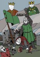 armor arrow castle chainmail chess city closed_eyes closed_mouth colorful crown drawn_background grass green helmet holding_object medieval multiple_soyjaks open_eyes open_mouth red smoke stone stubble subvariant:chudjak_front sword teeth tower variant:chudjak variant:feraljak variant:soyak wood // 3168x4544 // 6.7MB