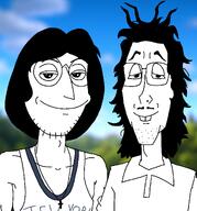 2_soyjaks amphibian chain collared_shirt cross frog furrowed_brows glasses grin hair long_hair looking_at_you moustache mullet mustache nas:pepe new_york pepe_the_frog smug stubble tank_top variant:lennonjak variant:mulletjak // 1203x1290 // 974.3KB