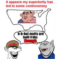 amerimutt bbc clothes eternal_anglo european_union flag flag:european_union flag:united_states hat hat_ornament kgb merge military military_hat peaked_cap smile smirk smug soviet_union soyjak star_(symbol) star_hat_ornament stubble subvariant:impish_amerimutt subvariant:splicejak text thougher united_states variant:chudjak variant:impish_soyak_ears // 500x509 // 150.4KB