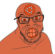 clenched_teeth linux logo oran orange_eyes orange_skin soyjak ubuntu variant:feraljak wrinkles // 913x900 // 378.7KB