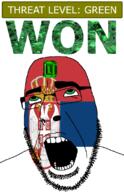 ahegao animal bird crown eagle emerald flag:serbia gem glasses green green_eyes hair looking_up open_mouth schlog_color_event serbia soyjak soyjak_blog stubble teeth text threat_level_green variant:cobson won // 721x1115 // 232.9KB