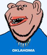 amerimutt black_sclera brown_skin clothes ear flag flag:oklahoma hair lips mutt oklahoma open_mouth osage_war_shield soyjak state stubble subvariant:impish_amerimutt text transparent_background united_states variant:impish_soyak_ears // 685x800 // 58.2KB