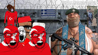 5soyjaks ack angry army barbed_wire border brown_skin christian_cross christian_identity christianity cigarette clothes cross firearm flag flag:greece flag:turkiye gun hanged hanging hat icxcnika irl_background mge military_beret mouth_open necklace orthodox orthodox_cross orthodox_priest orthodoxy phone picture priest smoking soldier_(tf2) subvariant:chudjak_front tattoo team_fortress_2 text turkiye turkroach variant:bernd variant:chudjak variant:feraljak variant:markiplier_soyjak wall // 1920x1080 // 520.3KB