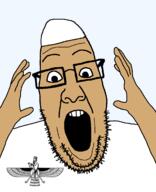 arm beard clothes faravahar glasses hair hand hands_up hat open_mouth soyjak stubble tan_skin teeth transparent transparent_background variant:ppp wing zoroastrian // 1000x1233 // 115.1KB