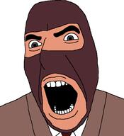 angry balaclava clothes mask necktie open_mouth red red_team soyjak spy_(tf2) suit team_fortress_2 valve variant:cobson video_game white_skin // 421x461 // 46.3KB