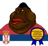 award black_eyes cross crown dark_hair eagle flag:serbia nigger red_lips serbia shitskin text variant:meximutt yellow_sclera // 888x849 // 109.5KB