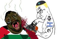 arab bbc bloodshot_eyes chainsaw clothes hat holding_chainsaw holding_object honorary_aryan irgun israel israeli israeli_flag jdl jewish_nose jewish_star jews judaism kahanism kippah nipple palestine palestinian spade subvariant:chainsaw_bernd sweating variant:bernd variant:chudjak // 1238x864 // 405.2KB