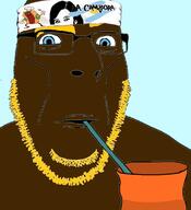 Peronism argentina blond blue_eyes brown_skin drinking eyes_like_the_o-o-cean glasses kirchnerism la_campora peronismo soyjak variant:cobson yellow_hair // 1048x1148 // 273.3KB