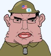 amerimutt angry brown_skin closed_mouth dogtag double_chin ear fat flag:israel flag:united_states glasses green_shirt hair helmet lips looking_at_you mutt subvariant:chudjak_amerimutt subvariant:pol_face thick_eyebrows transparent_background variant:chudjak // 436x474 // 52.8KB