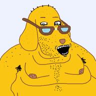 animal crazed dog ear fat glasses janny soyjak stubble subvariant:soyak_(crazed) variant:soyak yellow_skin // 641x644 // 27.9KB