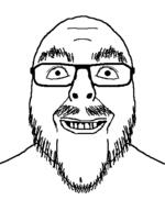 closed_mouth glasses grin happy mustache smile soyjak stubble variant:flartson // 410x524 // 14.7KB