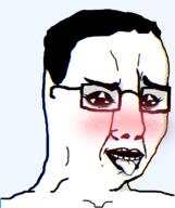 ahegao blush chromatic_aberration eyelashes glasses hair mole raised_eyebrow shadman soyjak tongue variant:chudjak // 645x770 // 80.2KB