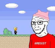 2024 angry animated beanie bloodshot_eyes boxing_glove closed_eyes clothes crying donald_trump glasses maga mario open_mouth pink_skin pixel_art politics soyjak stubble variant:soyak // 386x335 // 1.6MB