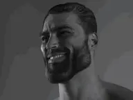 arm beard buff bug english_text explosion fire fly full_body gigachad grey_background hair leg looking_to_the_left muscular_male nas:gigachad sky smile splash subnas:gigafly teeth text torso underpants wing