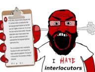 angry balding beard clipboard clothes fume glasses hair i_hate open_mouth red_skin soyjak subvariant:science_lover text tshirt variant:markiplier_soyjak vaush // 1151x871 // 483.4KB