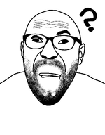 beard closed_mouth confused cross_eyed ear glasses question_mark soyjak stubble variant:cirrus