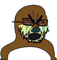bloodshot_eyes brown_skin crying glasses gondola leg open_mouth snout soyjak stubble variant:cryboy_soyjak // 671x708 // 82.1KB