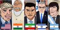 argentina beard benjamin_netanyahu blue_eyes brown_eyes brown_hair brown_skin country donald_trump flag flag:argentina flag:india flag:iran_(1964) flag:israel flag:united_states glasses grey_hair india iran israel javier_milei narendra_modi president reza_pahlavi smile stubble subvariant:chudjak_front subvariant:muscular_chud subvariant:perceptive_chud subvariant:wholesome_soyjak united_states variant:chudjak variant:gapejak white_skin yellow_hair // 1360x680 // 871.8KB