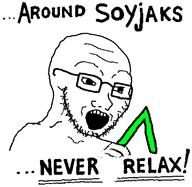 a_wyatt_mann around_blacks arrow glasses meme_arrow open_mouth pun soyjak stubble text variant:soyak // 786x764 // 65.9KB