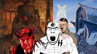 adolf_hitler demon evil front_facing george_soros glasses hell hyperborea muscles open_mouth swastika variant:cobson // 1920x1080 // 5.4MB