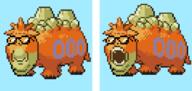 2soyjaks camel camerupt closed_mouth glasses hoenn open_mouth orange_hair pixel_art pokemon soyjak sprite sprite_edit subvariant:wholesome_soyjak variant:gapejak video_game volcano yellow_skin // 748x355 // 6.9KB