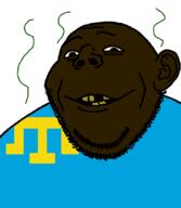 bad_teeth brown_skin closed_mouth ear flag:crimean_tatar looking_at_you rotten_teeth shitskin smile stink_lines stinky subvariant:gapealien variant:gapejak yellow_sclera // 722x832 // 37.6KB