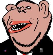 brown_skin clothes ear hair necktie open_mouth president ronald_reagan soyjak stubble suit united_states variant:impish_soyak_ears // 598x628 // 36.4KB