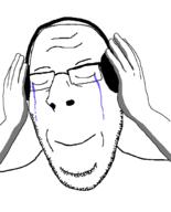 closed_eyes crying glasses hand headphones shadow smile soyjak stubble subvariant:nucob variant:cobson // 1082x1342 // 53.0KB