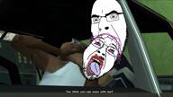 ack angry black_skin car carl_johnson eyebrows glasses grand_theft_auto grand_theft_auto:_san_andreas gun interrogation lipstick open_mouth pistol purple_hair stubble t-bone_mendez tank_top tongue tranny troon variant:bernd variant:cobson video video_game // 1920x1080, 8.8s // 21.1MB