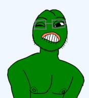 biting_lip closed_mouth eyelids frog glasses green_skin nipple pepe soyjak stubble variant:quirkjak wink // 407x447 // 7.9KB