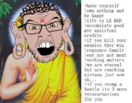 beige_skin brown_eyes brown_skin buddha buddhism ear glasses hair mustache open_mouth religion soyjak stubble swastika text variant:feraljak // 638x500 // 462.3KB