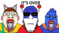 3soyjaks blue_skin gaping_mouth geyser ghost glasses indie infestation it's_over its_over pooner sad scruffy selene stubble super_freaks text trannies tranny troon troonslop variant:bernd variant:markiplier_soyjak // 1401x797 // 201.6KB