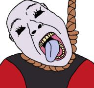 ack alien anime black_sclera clothes death dragon_ball dragon_ball_super grey_alien grey_skin hanging jiren looking_up noose open_mouth rope soyjak suicide tongue tranny variant:bernd white_pupils yellow_teeth // 768x719 // 50.4KB