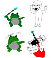 bant_(4chan) blood frog full_body glasses gore hand hands_up holding_object holding_spear impaled nsfl open_mouth redraw soyjak spear stubble variant:soyak // 800x878 // 168.2KB