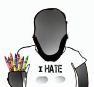 angry arm artist balding beard clothes crayon fist grey_skin hand holding_object i_hate monochrome no_face soyjak subvariant:science_lover text tshirt variant:markiplier_soyjak // 832x768 // 468.2KB