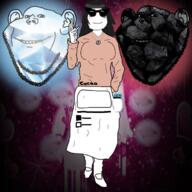 anime clothes glasses gojou_satoru hair jujutsu_kaisen smile soyjak variant:soytan // 700x700 // 546.8KB