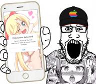 anime apple_(company) arm baseball_cap child_sexual_abuse_material clothes glasses hand hat himesaka_noa holding_object holding_phone iphone ironic_weeb_hoodie loli nsfw open_mouth phone soyjak stubble subvariant:phoneplier subvariant:phoneplier_vertical tshirt variant:markiplier_soyjak watashi_ni_tenshi_ga_maiorita // 680x593 // 389.6KB