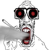animated buck_teeth cigarette forehead_lines glasses hand holding_object lips nobody_looks_like_this nose red_eyes smoke smoking variant:mentaljak white_skin // 396x404 // 1.3MB