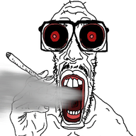animated buck_teeth cigarette forehead_lines glasses hand holding_object lips nobody_looks_like_this nose red_eyes smoke smoking variant:mentaljak white_skin // 396x404 // 1.3MB